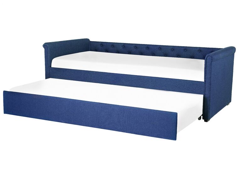 Tagesbett ausziehbar Leinenoptik marineblau Lattenrost 80 x 200 cm LIBOURNE_770642