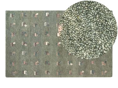 Gabbeh Teppich Wolle grün 140 x 200 cm Tiermuster Hochflor KIZARLI