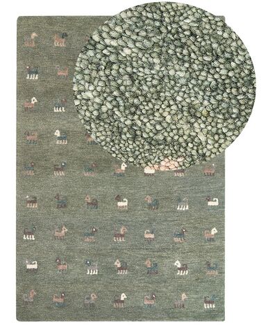 Dywan wełniany gabbeh ze wzorem w zwierzęta 140 x 200 cm zielony KIZARLI
