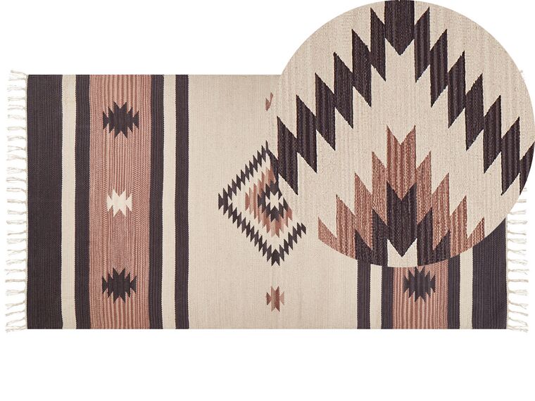 Bavlněný kelimový koberec 80 x 150 cm béžový/hnědý ARAGATS_869823