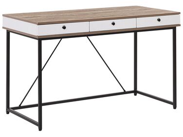 Schreibtisch heller Holzfarbton / weiß 120 x 60 cm 3 Schubladen HINTON