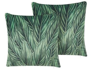 Sada 2 sametových polštářů se vzorem listů 45 x 45 cm zelená DIASCIA