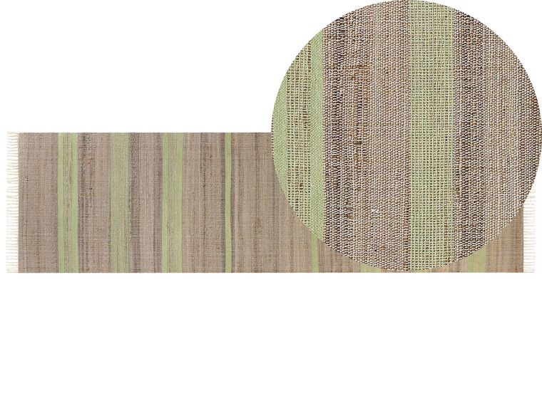 Teppich Jute beige / hellgrün 80 x 300 cm Streifenmuster Kurzflor zweiseitig TALPUR_845664