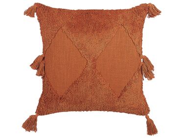 Tufted Cotton Cushion with Tassels 45 x 45 cm Orange AVIUM