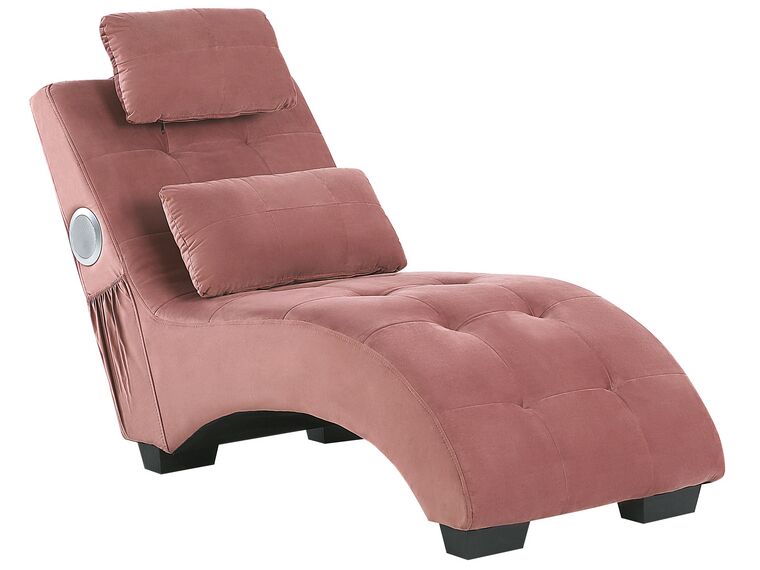 Chaise longue de terciopelo rosa pastel/negro/plateado con altavoz Bluetooth SIMORRE_823096