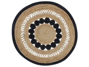Jutový kulatý koberec ⌀ 120 cm béžový/ černý YOZGAT