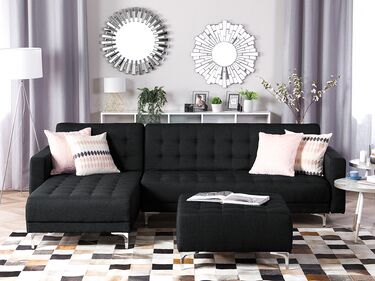 Right Hand Fabric Corner Sofa with Ottoman Graphite Grey ABERDEEN