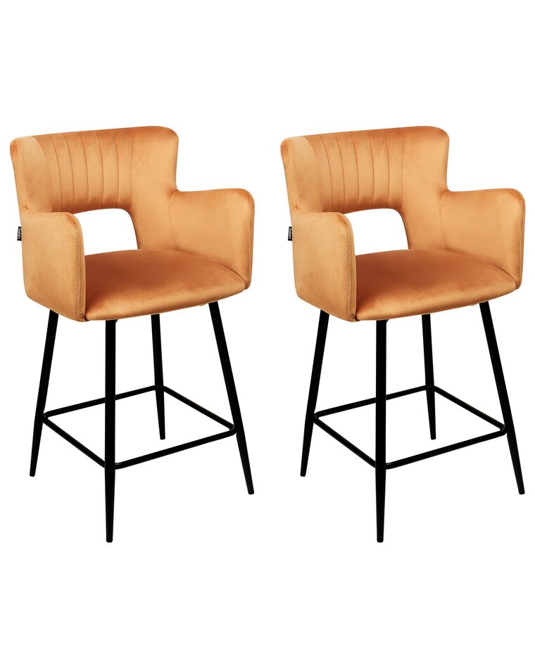 Conjunto de 2 sillas de bar de terciopelo naranja SANILAC_912647