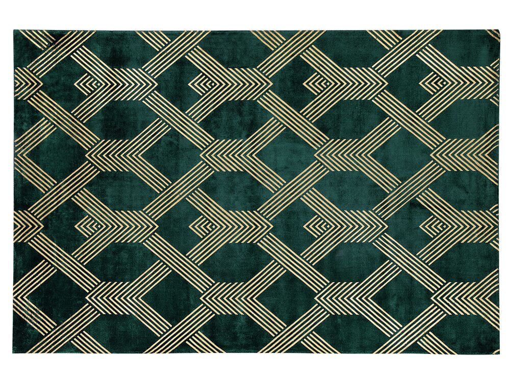 Teppich dunkelgrün/gold 140 x 200 cm geometrisches Muster ...