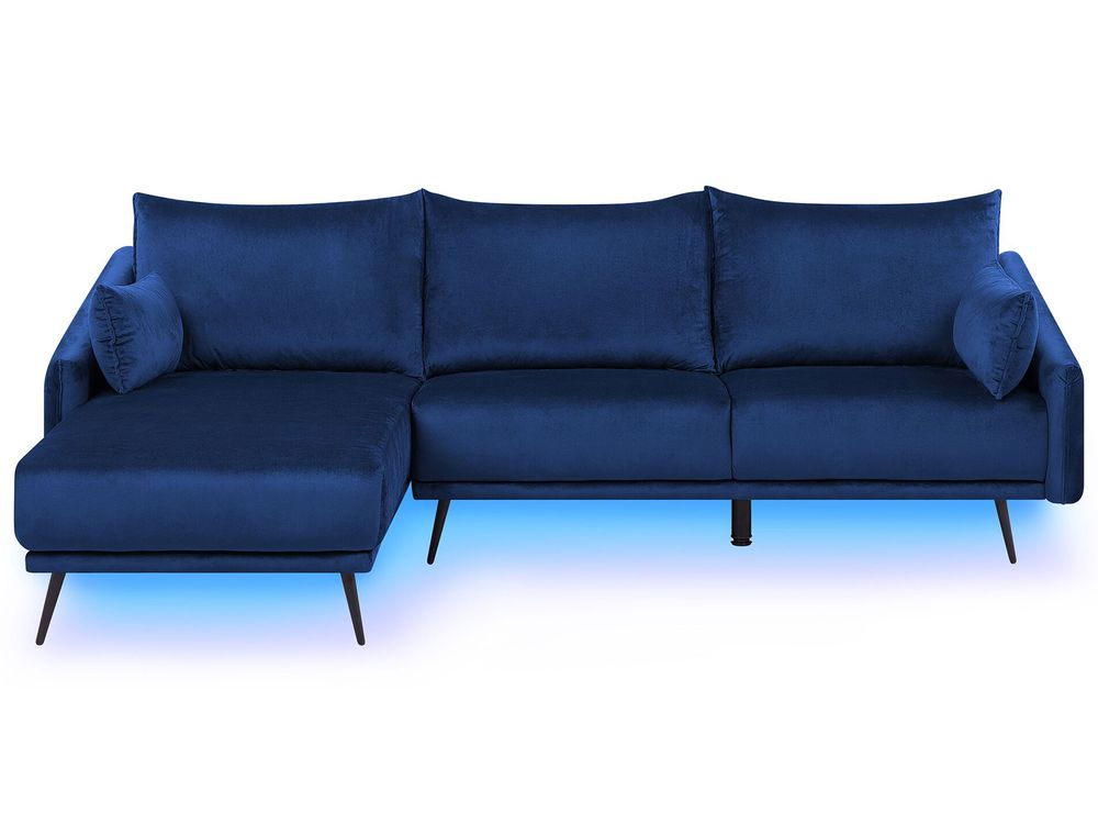 right hand velvet corner sofa led navy blue varde beliani de