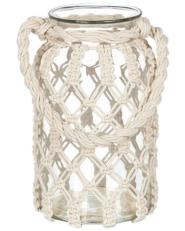 Decorative Macramé Glass Lantern 28 cm White JALEBI