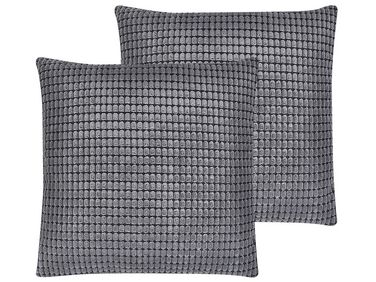 Set of 2 Velvet Cushions Geometric Pattern 45 x 45 cm Grey ASPIDISTRA