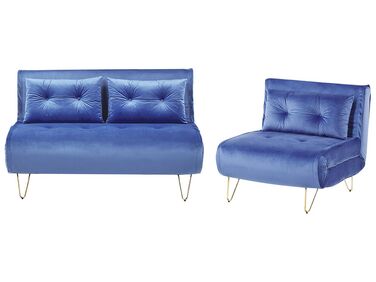 Conjunto de sofás-cama com 3 lugares em veludo azul marinho VESTFOLD