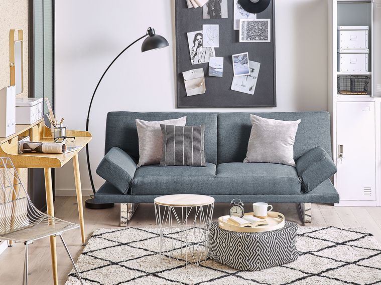 Fabric Sofa Bed Dark Blue YORK Beliani.co.uk