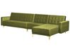Canapé modulable côté gauche en velours vert avec ottoman ABERDEEN_882413