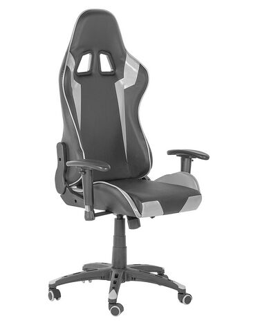 Chaise de bureau en cuir PU noir et argenté KNIGHT