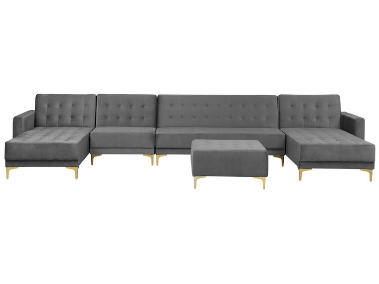 6 Seater U-Shaped Modular Velvet Sofa with Ottoman Grey ABERDEEN_755985