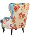Fabric Wingback Chair Patchwork Blue MOLDE_884406