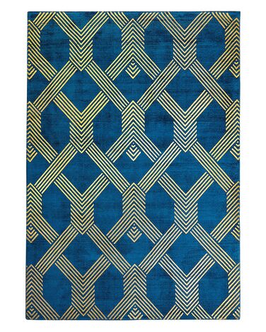 Tapis en viscose et coton bleu marine et doré à motif géométrique avec craquelures 140 x 200 cm VEKSE