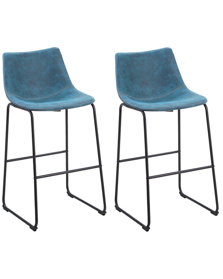 Set of 2 Fabric Bar Chairs Blue FRANKS_725055