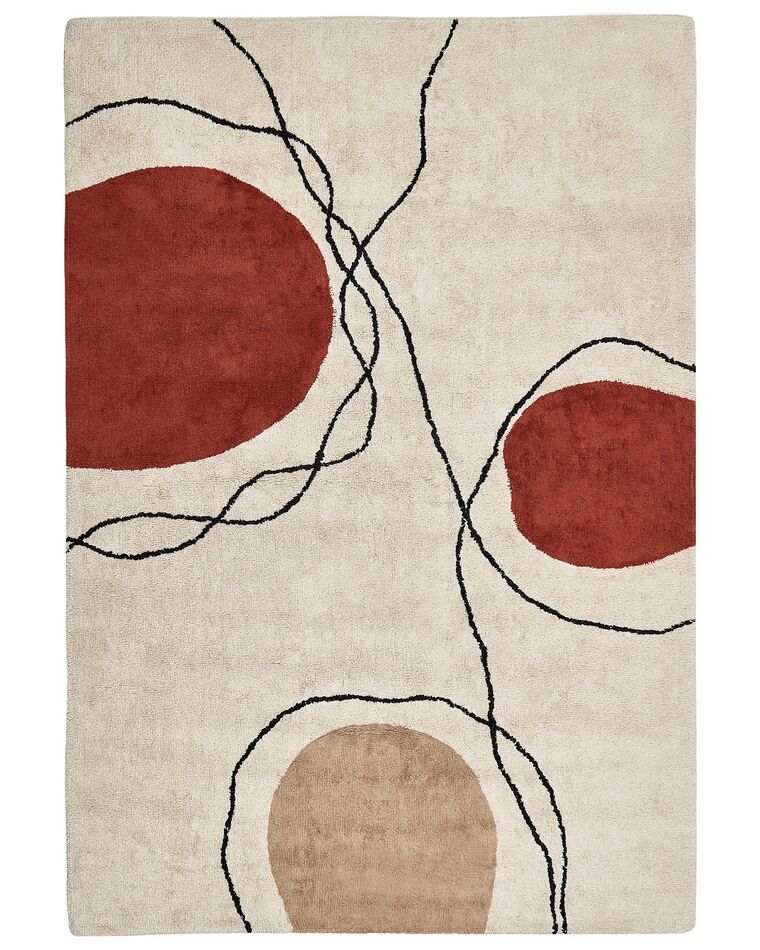 Teppich Baumwolle beige / rot 160 x 230 cm abstraktes Muster Kurzflor BOLAT_840005