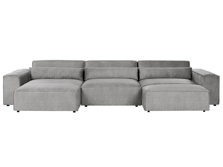Right Hand 3 Seater Modular Fabric Corner Sofa with Ottoman Grey HELLNAR_911996