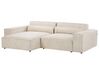 Right Hand 2 Seater Modular Velvet Corner Sofa with Ottoman Beige HELLNAR_910834