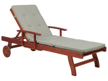 Wooden Reclining Sun Lounger with Taupe Cushion TOSCANA