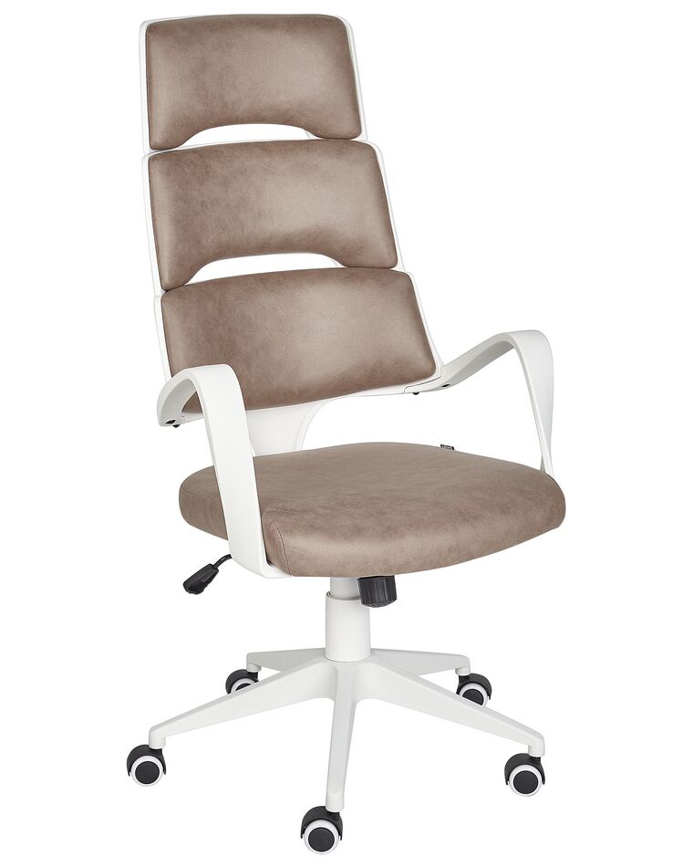 Chaise de bureau en cuir PU blanc et marron GRANDIOSE_903299