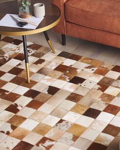 Шкіряний клаптевий килим 160 x 230 см коричнево-білий CAMILI Печворк килим шкіра 160 x 230 см коричнево-білий CAMILI