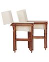 Set of 2 Acacia Folding Chairs and 2 Replacement Fabrics Dark Wood with Off-White / Geometric Pattern CINE_819204