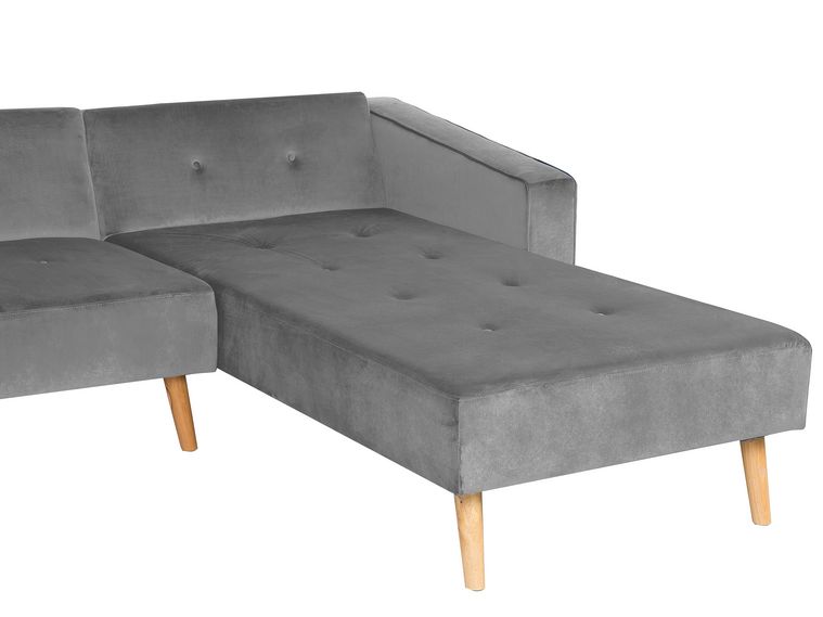 Left Hand Velvet Corner Sofa Bed Grey VADSO Beliani.co.uk
