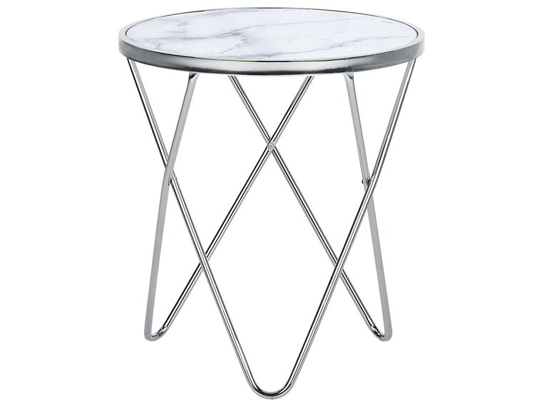 Tavolino effetto marmo bianco e argento ⌀ 50 cm MERIDIAN II_758976