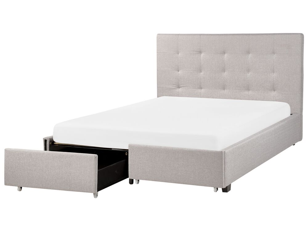 Cama tapizada con almacenaje gris claro 140x200 cm LA ROCHELLE | Beliani.es