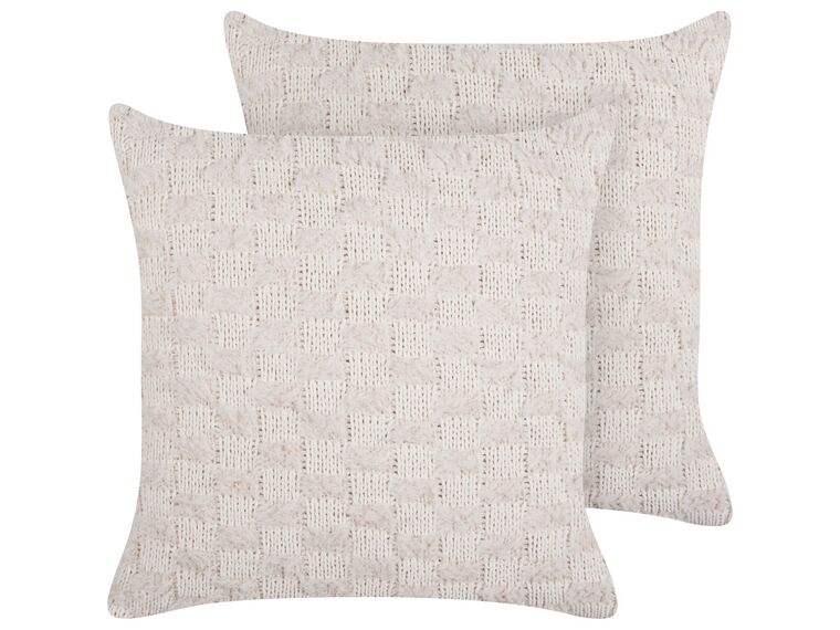 Set of 2 Knitted Cushions 45 x 45 cm Beige BASALIM_902346