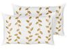 Conjunto de 2 almofadas decorativas com padrão de folhas em algodão branco e dourado 30 x 50 cm NERIUM_892715