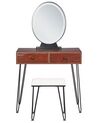 2 Drawers Dressing Table with LED Mirror and Stool Dark Wood and Black LOIX_845494