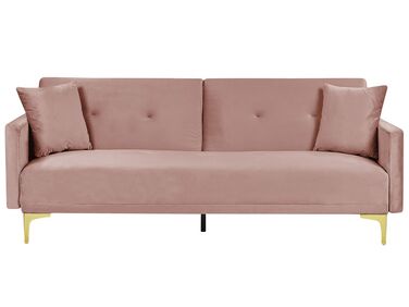 Sofá-cama de 3 lugares em veludo rosa LUCAN
