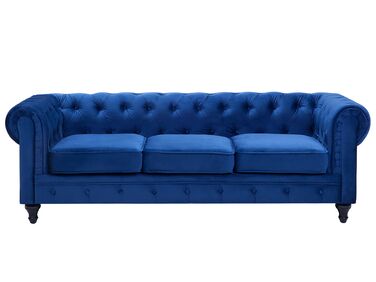 Sofa 3-osobowa welurowa niebieska CHESTERFIELD