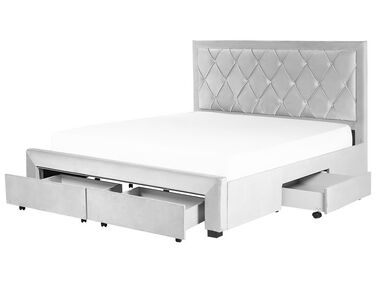 Łóżko z szufladami welurowe 180 x 200 cm jasnoszare LIEVIN