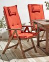 Set of 6 Acacia Wood Garden Folding Chairs Dark Wood with Red Cushions AMANTEA_879761