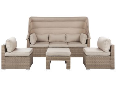 Lounge Set Rattan braun 5-Sitzer modular Auflagen beige COCCOLIA