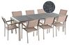 Conjunto de mesa com tampo triplo granito polido cinzento 220 x 100 cm e 8 cadeiras creme GROSSETO_378033