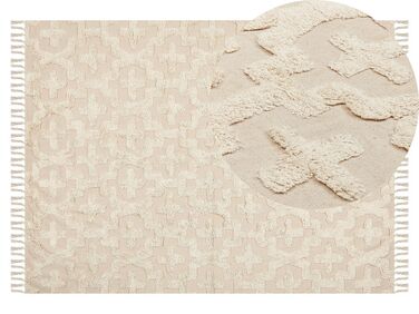 Teppich Baumwolle hellbeige 140 x 200 cm geometrisches Muster Kurzflor ITANAGAR