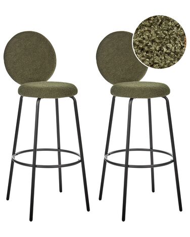 Set of 2 Boucle Bar Chairs Green EMERY