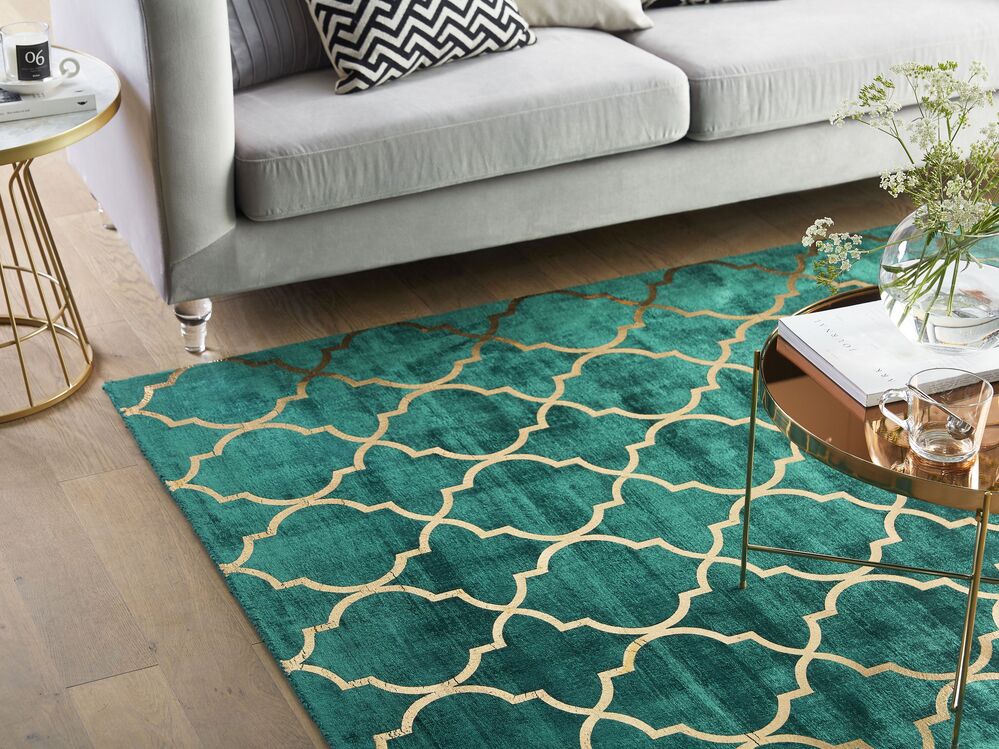 teppich dunkelgrun gold 160 x 230 cm marokkanisches muster yelki beliani de