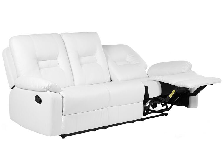 Sofá 3 plazas reclinable de piel sintética blanca BERGEN_681558