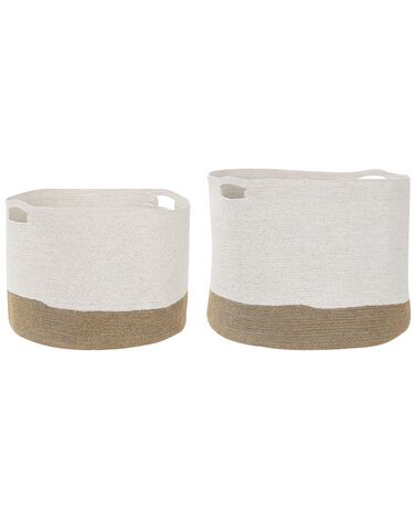 Set of 2 Cotton Baskets White and Beige KAHAN