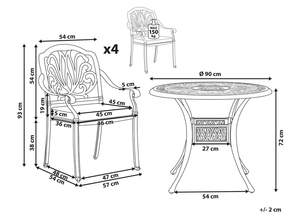 Gartenmöbel Set Aluminium dunkelbraun 4-Sitzer ANCONA | Beliani.de
