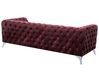 3 Seater Velvet Fabric Sofa Dark Red SOTRA_727304